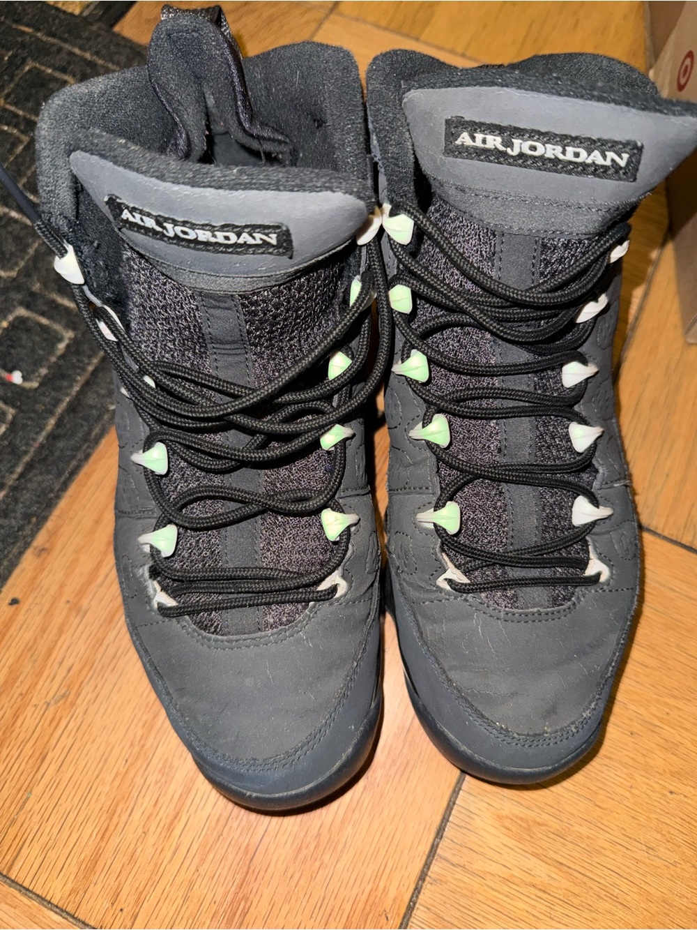 Jordan Kids' Black High-Top Sneakers with Mint Accent Eyelets